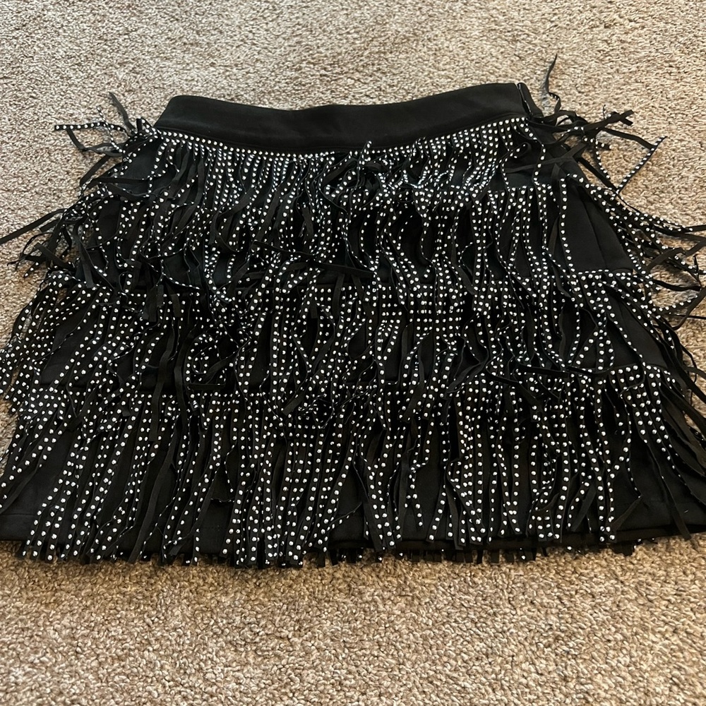 Pink Lily Black Fringe Mini Skirt